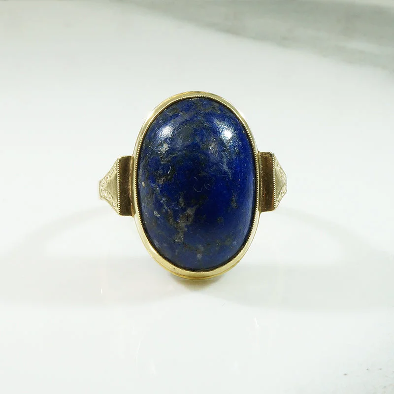 Woven fiber rings-Handcrafted Vintage Lapis and Gold Ring