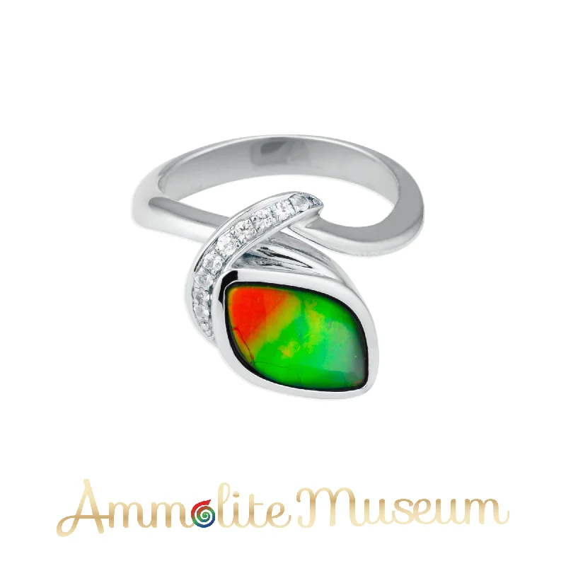 Emerald inlay rings-Sterling Silver Freeform Ammolite Ring