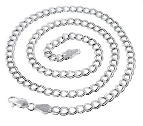 Bead charm bangles-5mm Wide Sterling Silver Double Link Chain Charm Necklace 18"