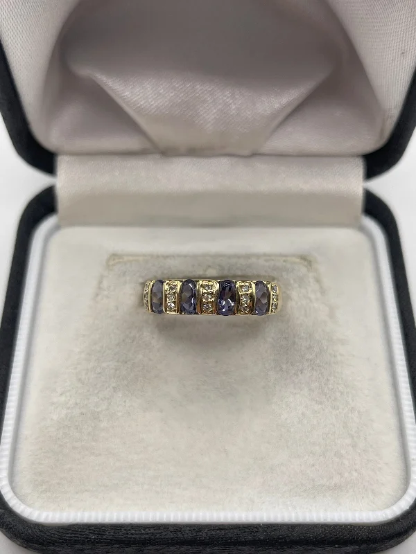 Bold cocktail rings-9ct gold iolite and diamond ring