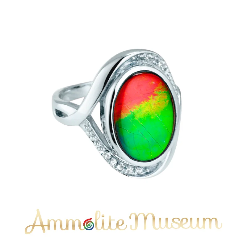 Flow style rings-Sterling Silver Oval Ammolite Ring