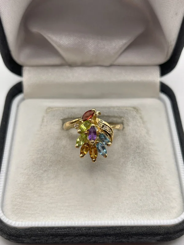 Multi-gem rings-14ct gold multi gemstone and diamond ring