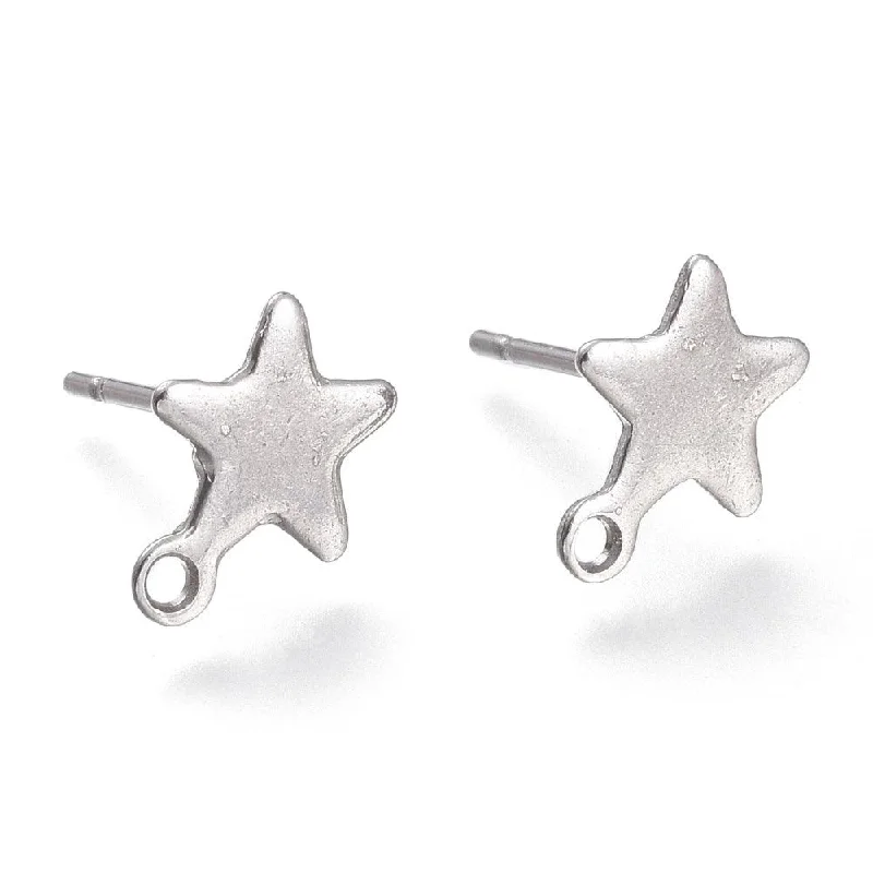 Agate gem rings-304 Stainless Steel Star Earring Stud 10x8x0.8mm