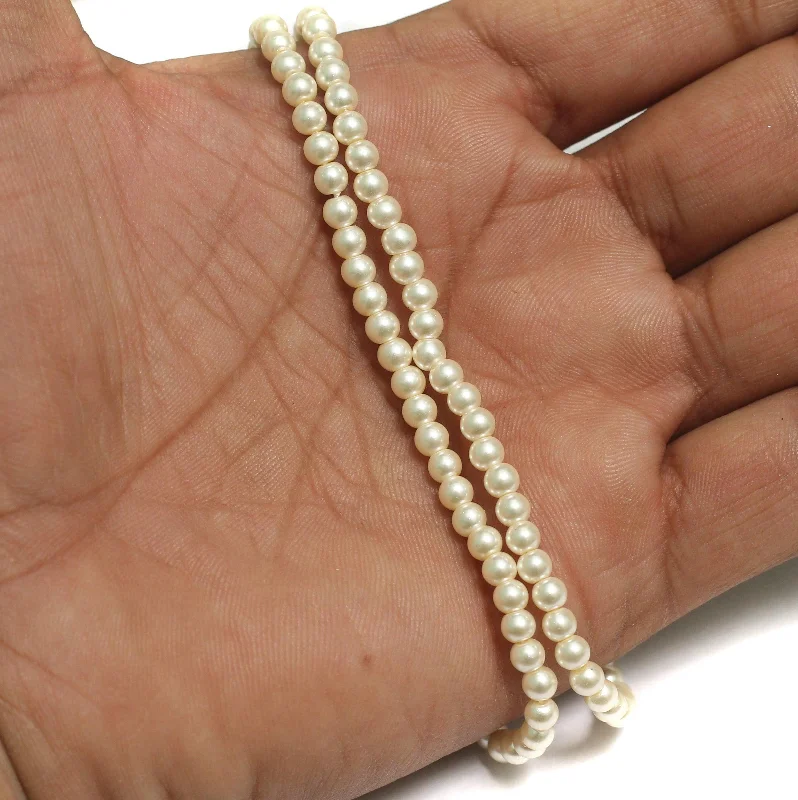 Woven motif rings-1 String, White Round Shell Pearl Beads