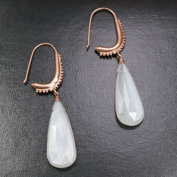 Pink quartz rings-The Mughal Earring with Moonstone Drops by brunet