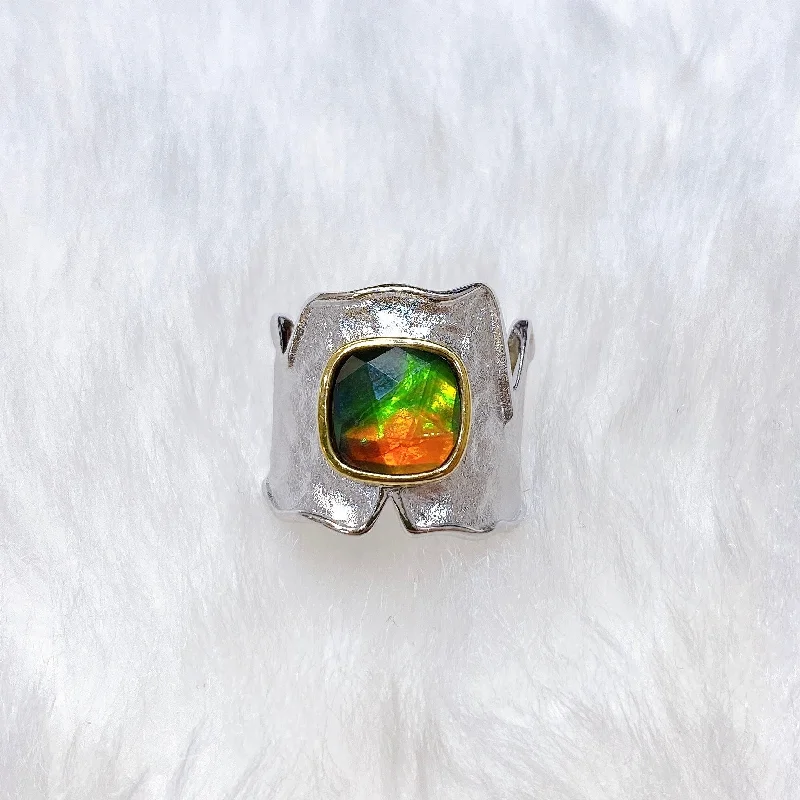 Bright band rings-Ammolite Ring Sterling Silver TAYLOR Ring