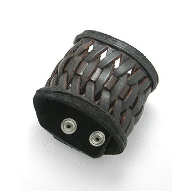 Stranded tribal bangles-Woven Dark Brown Genuine Leather 2" Wide Cuff Bracelet Wristband, 7.5"