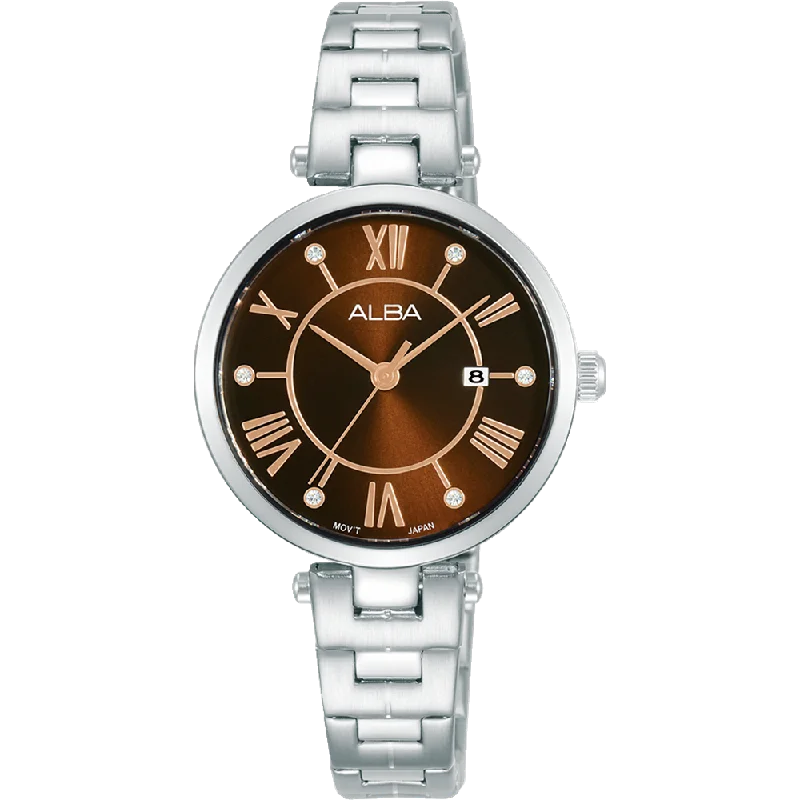 Carved case watches-Alba Fashion Dress Analogue Brown Dial Womens Watch AH7AN7X