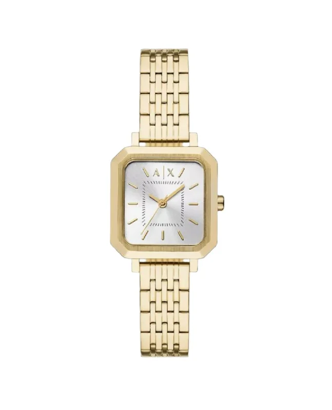 Crystal face watches-Armani Gold Stainless Steel Silver Dial Watch AX5725