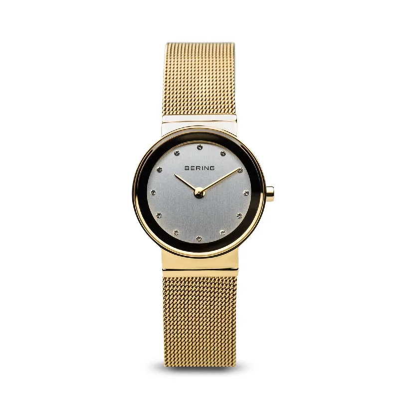 Neon face watches-Bering Classic Polished Gold Mesh Swarovski Watch