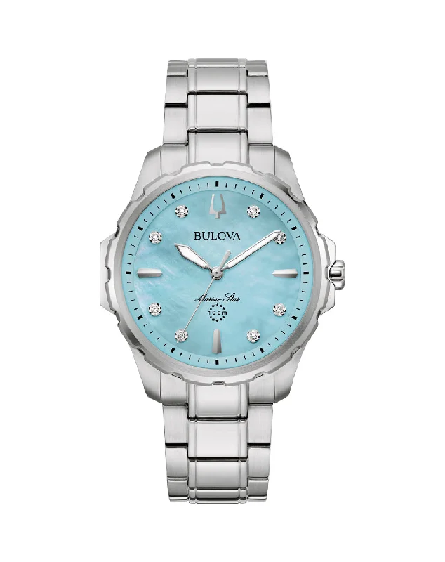 Pure square watches-Bulova Marine Star Diamond Stainless Steel Blue Dial Watch 96P248