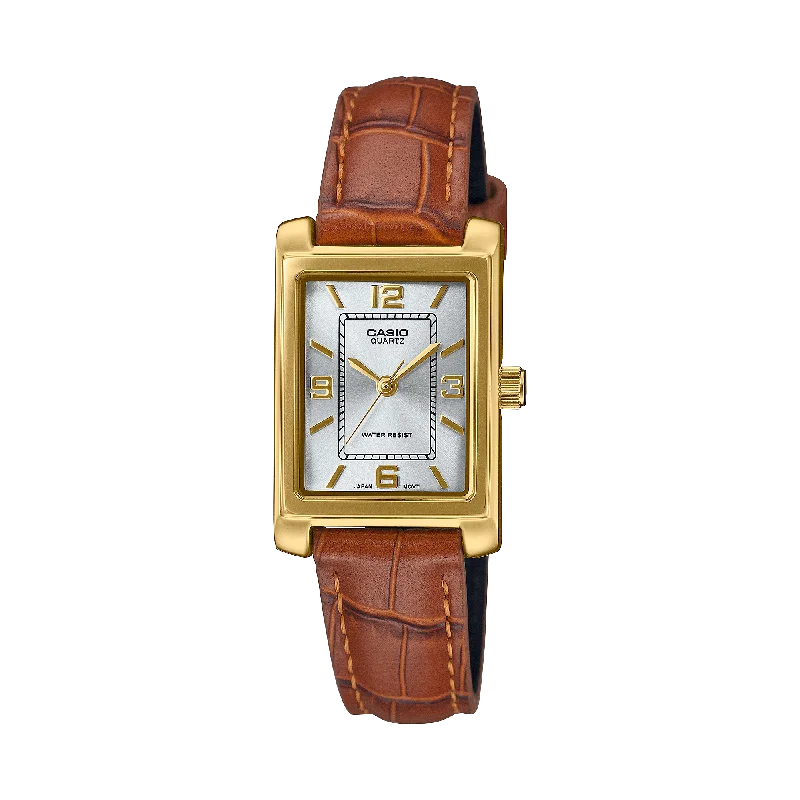 Daily sleek watches-Casio Standard Ana Tunneau Brown Leather Strap Watch LTP1234GLL-7A