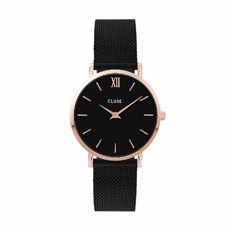 Bright bezel watches-CLUSE Minuit Mesh Rose Gold Watch CW0101203024