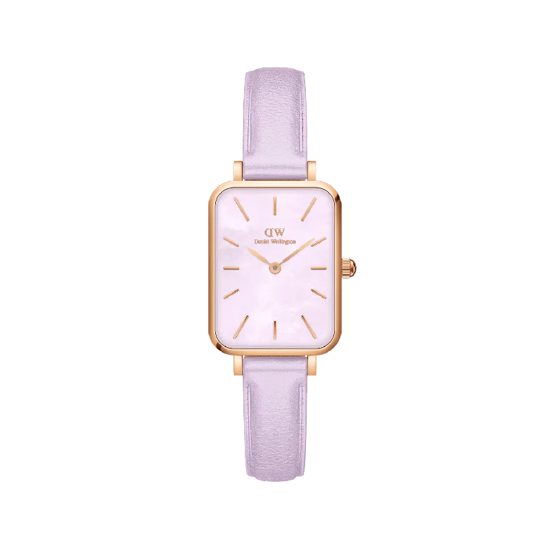 Light band watches-Daniel Wellington Quadro Purple Leather 20x26mm Purple Mother of Pearl Dial Watch DW00100637