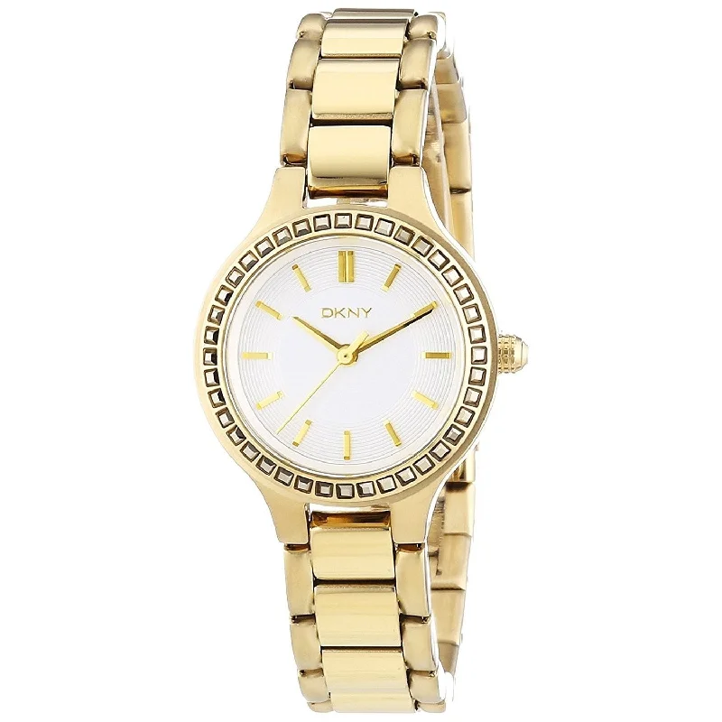 Bold strap watches-DKNY Women's NY2221 Chambers Crystal Gold-Tone Stainless Steel Watch