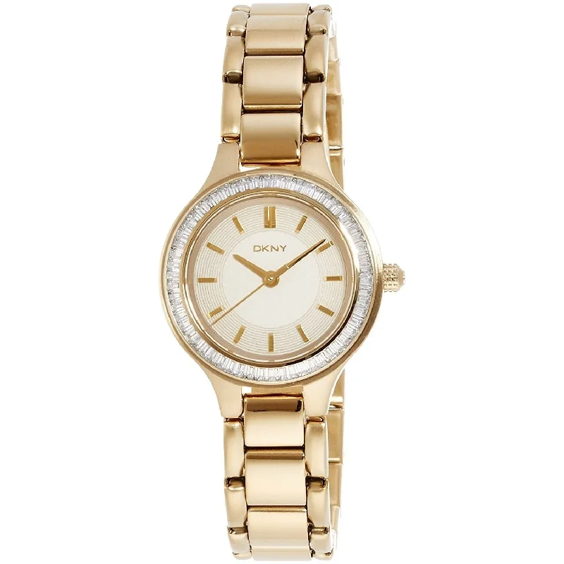 Bold square watches-DKNY Women's NY2392 Chambers Crystal Gold-Tone Stainless Steel Watch