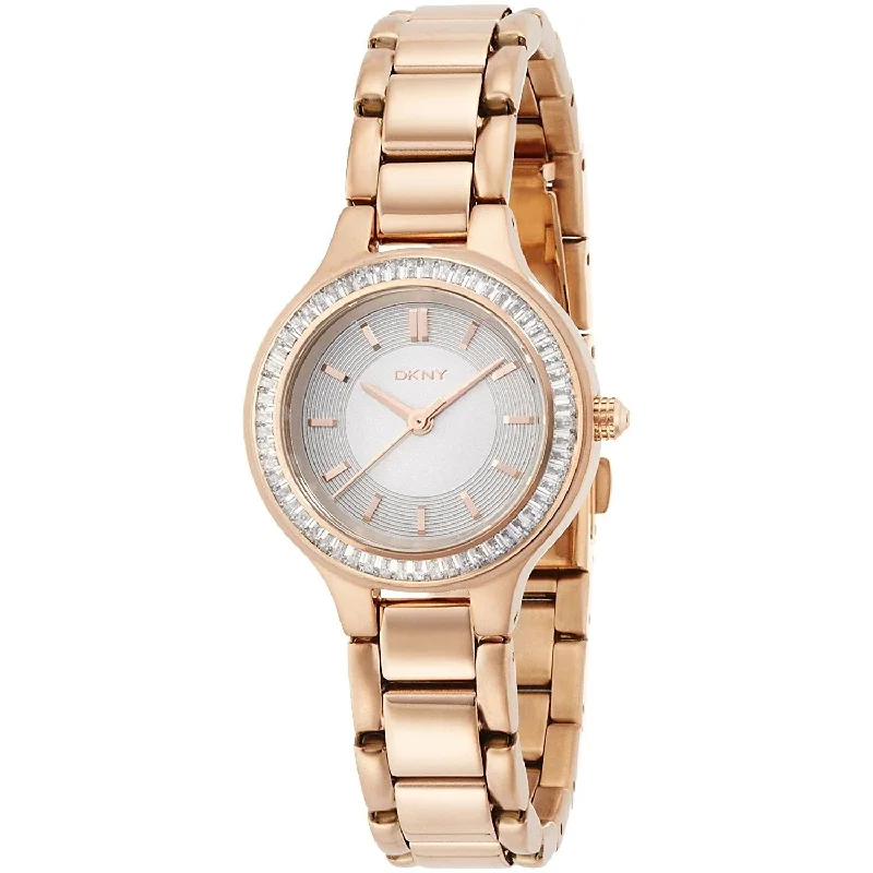 Spinel dial watches-DKNY Women's NY2393 Chambers Crystal Rose-Tone Stainless Steel Watch