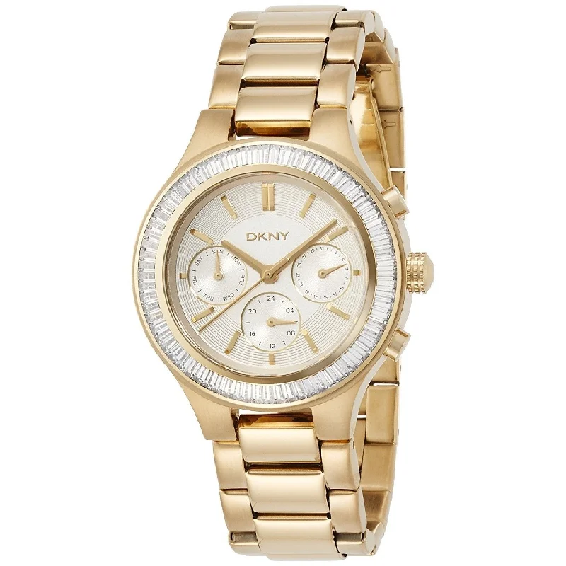 Chic band watches-DKNY Women's NY2395 Chambers Multi-Function Crystal Gold-Tone Stainless Steel Watch