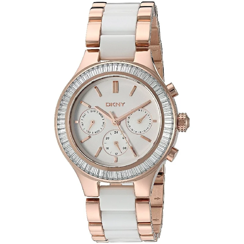 Wave strap watches-DKNY Women's NY2498 Chambers Multi-Function Two-Tone Stainless steel and Ceramic Watch