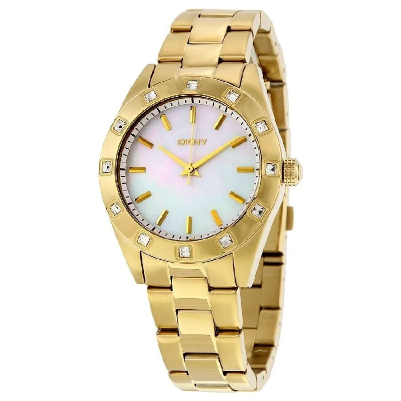 Thick strap watches-DKNY Women's NY8661 Jitney Crystal Gold-tone Stainless Steel Watch