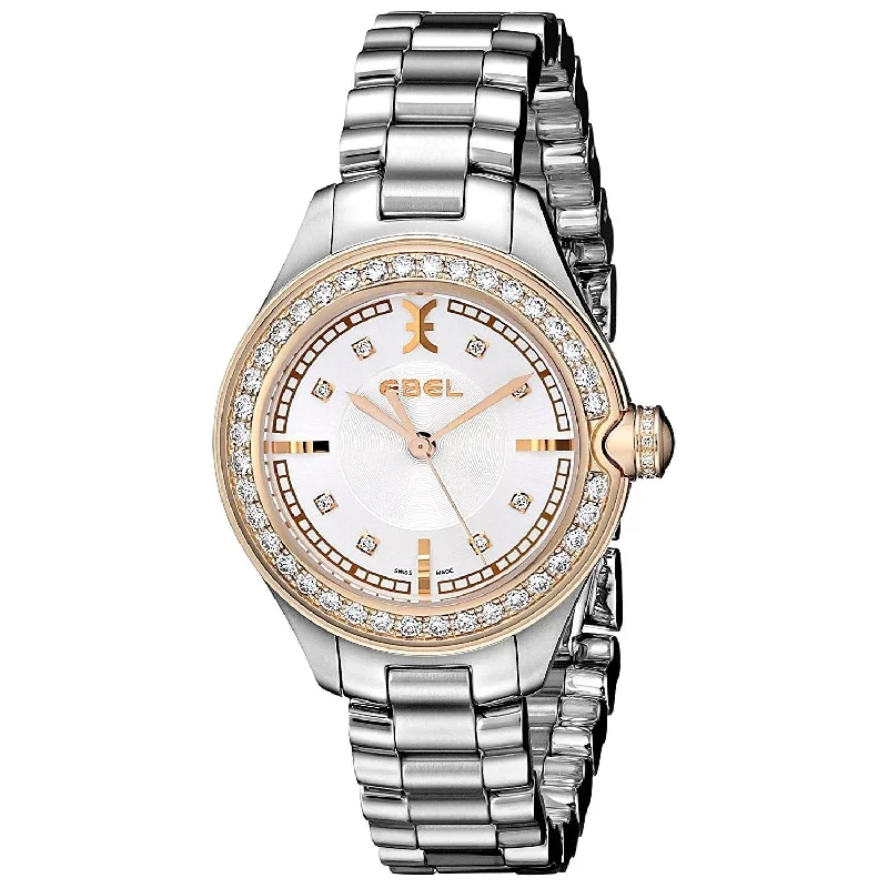 Eco band watches-Ebel Women's 1216097 Onde 18kt Rose Gold Diamond Stainless Steel Watch