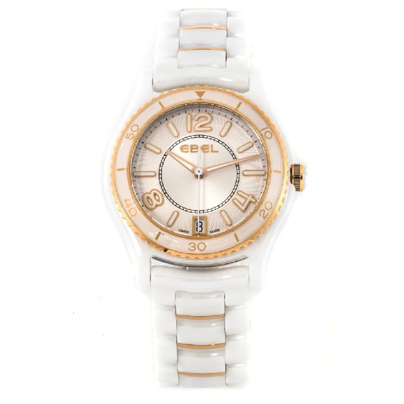 Light band watches-Ebel Women's 1216113 X-1 Two-Tone 18kt Rose Gold and Ceramic Watch