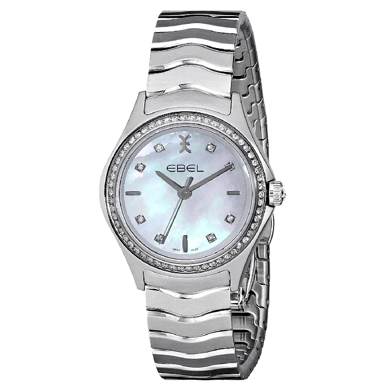 Pink face watches-Ebel Women's 1216194 Wave Diamond Stainless Steel Watch