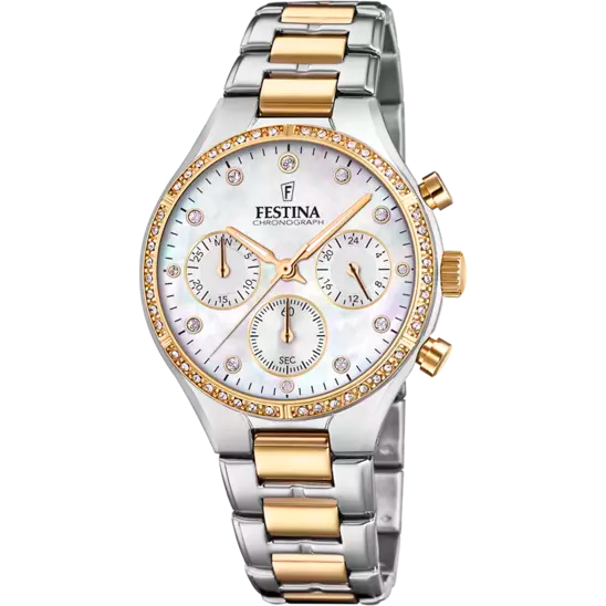 Digital sport watches-Festina Boyfriend Mother of Pearl Dial Stainless Steel Bracelet Men's Watch F20402/1