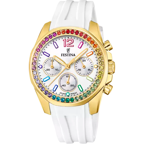 Oval strap watches-Festina Rainbow White Dial White Rubber Strap Women's Watch F20650/2