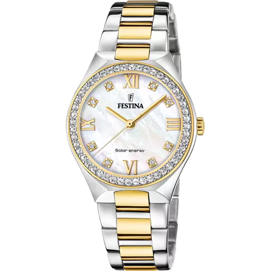 Shiny gold watches-Festina Solar Energy Cream Dial Stainless Steel 316L Women's Watch F20659/1