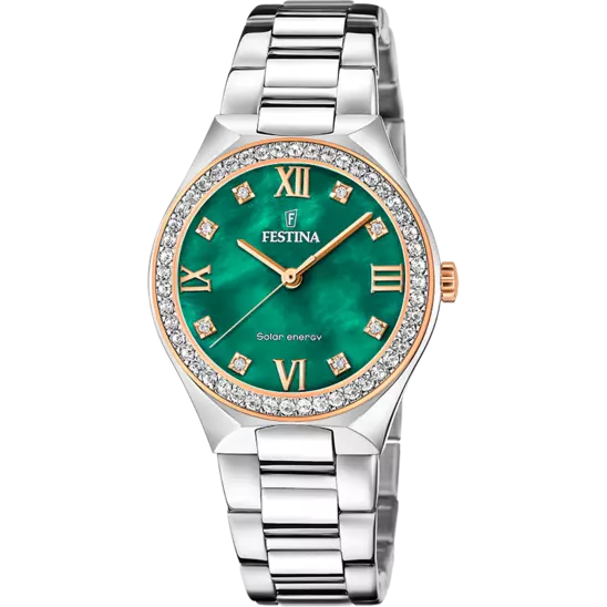 Gem strap watches-Festina Solar Energy Green Dial Stainless Steel 316L Women's Watch F20658/3