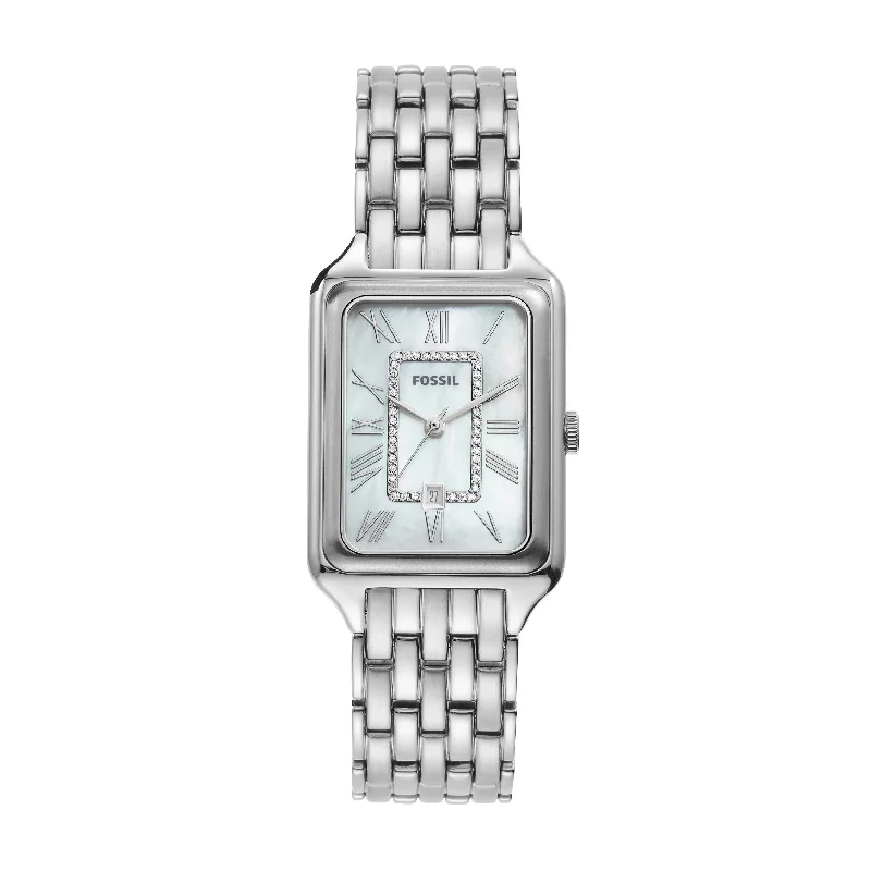 Etched face watches-Fossil Raquel Stainless Steel Date Watch ES5306