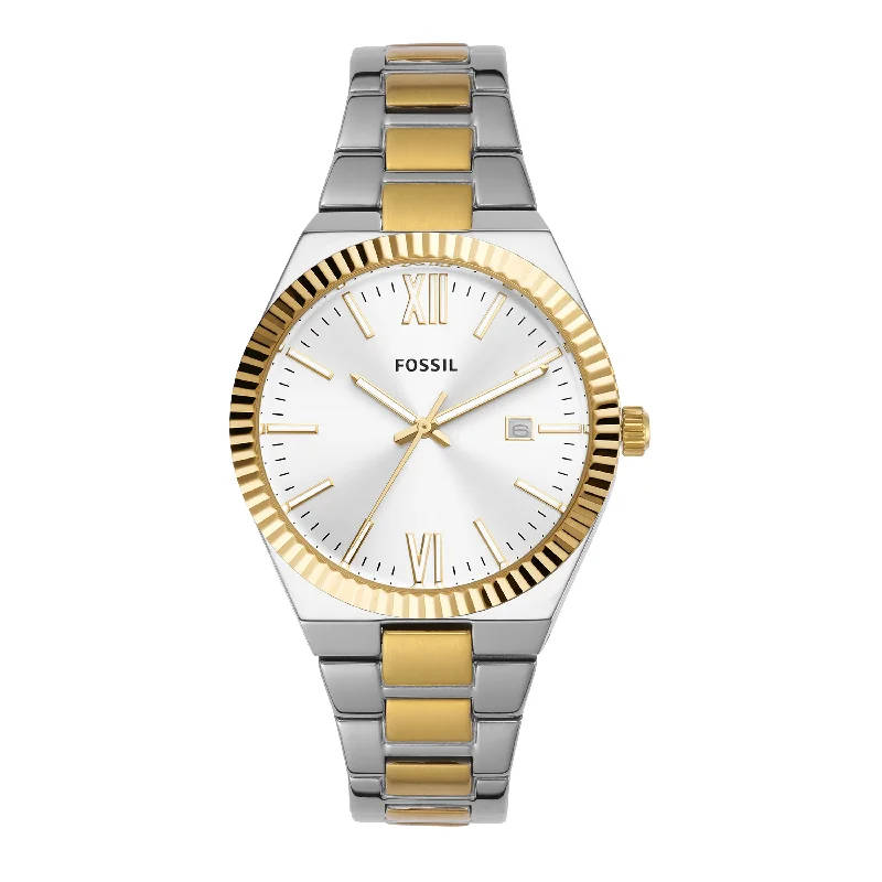 Fine analog watches-Two-Tone Stainless Steel Fossil Scarlette Watch with Date Display