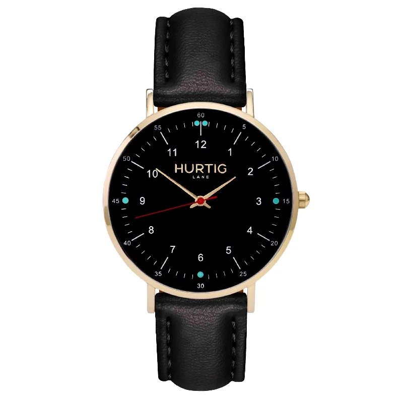 Blended metal watches-Moderna CACTUS Leather Watch Gold, Black & Black