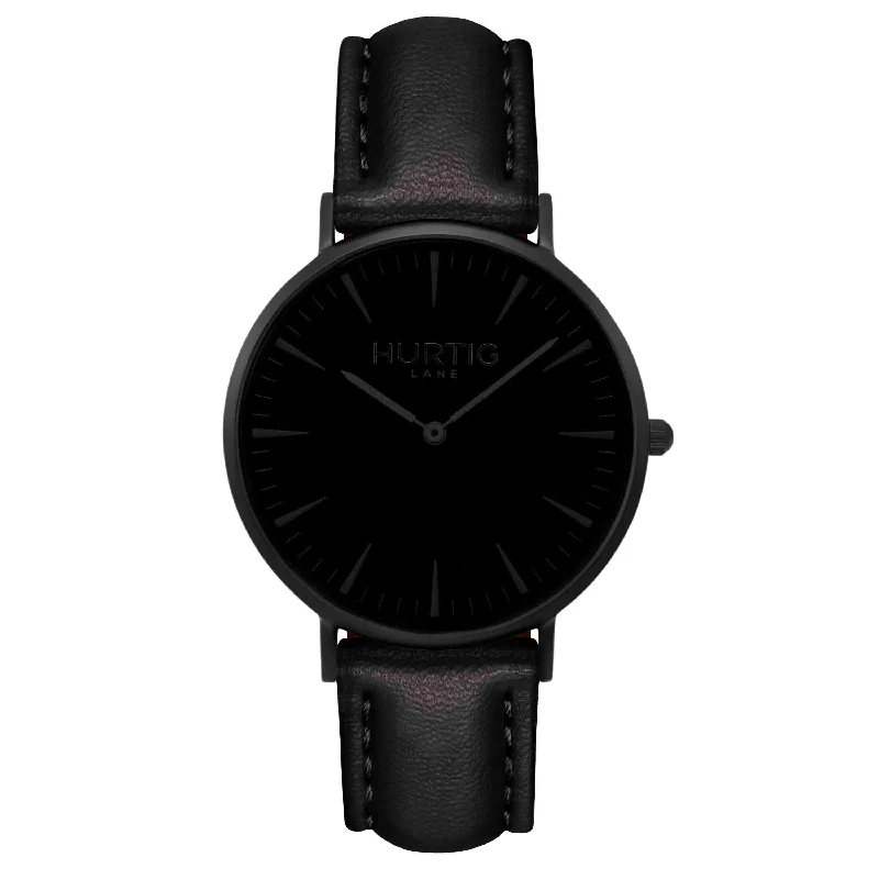 Bold strap watches-Mykonos CACTUS Leather Watch All Black & Black