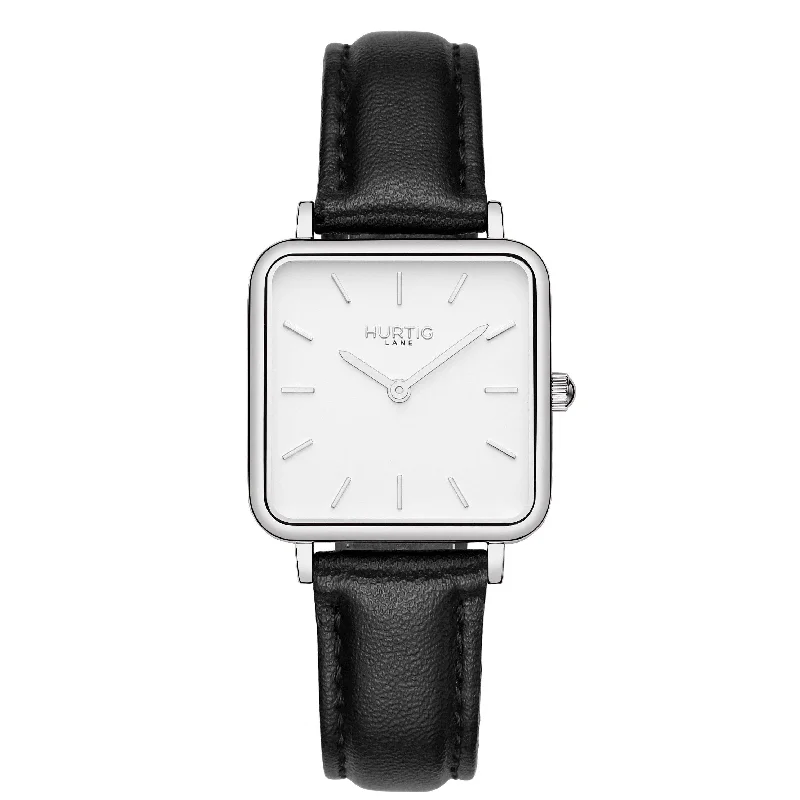 Soft canvas watches-Neliö Square CACTUS Leather Watch Silver, White & Black