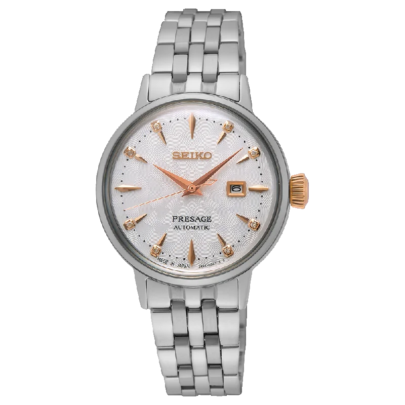 Pure silver watches-Seiko Presage Automatic Stainless Steel Bracelet Watch SRE009J